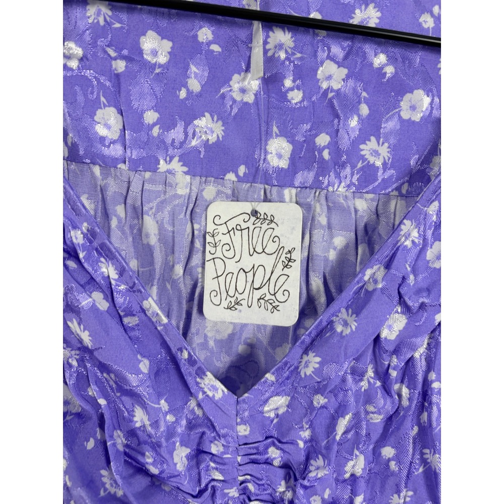 Free People Lavender Bond Street Floral Mini Dress Womens 2 Ruched Puff Sleeve - Picture 10 of 13
